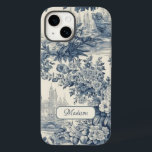 Vintager Blumenchic Blue Toile de jouy Monogram Case-Mate iPhone 14 Hülle<br><div class="desc">Elegant Vintag Blue toile de jouy monogram iPhone case. Schönes nahtloses Toile de jouy Muster Blau auf weißem Hintergrund. Die Toilabdrücke sind ein Alltagswut, ein elegantes und verziertes Vintages Jouy mit exotischen Damast-Mustern, einem lustigen Stil, der derzeit für Wohngestaltung, Kleidung, Handy und IPad Hüllen, Einladungen und vieles mehr anzieht. Das...</div>