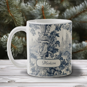 Vintager Blumenchic Blue Toile de jouy Monogram Kaffeetasse