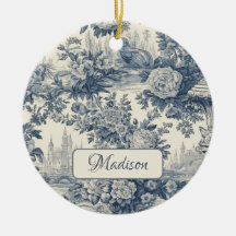 Vintager Blumenchic Blue Toile de jouy Monogram