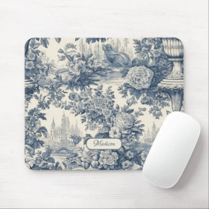 Vintager Blumenchic Blue Toile de jouy Monogram Mousepad