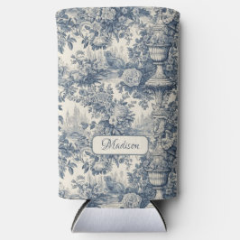 Vintager Blumenchic Blue Toile de jouy Monogram Selters Dosenkühler