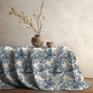 Vintager Blumenchic Blue Toile de jouy Monogram Tischdecke