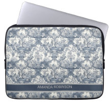 Vintager Blumendamast Blauer Toile de jouy Monogra