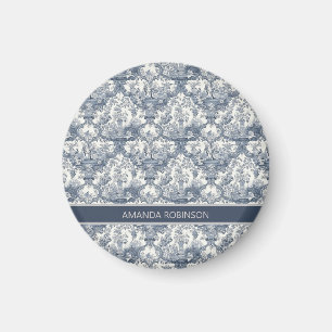 Vintager Blumendamast Blauer Toile de jouy Monogra Magnet