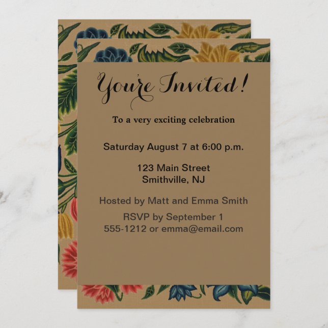 Vintager Blumendesigner Einladung (Vorne/Hinten)