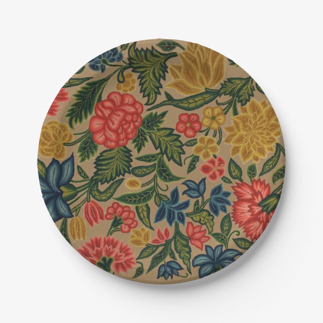 Vintager Blumendesigner Pappteller (Vorderseite)