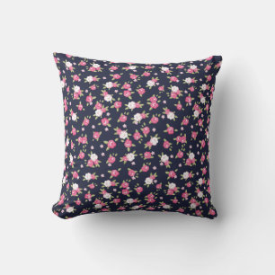 Vintager Blumendruck in Navy und Rosa Kissen