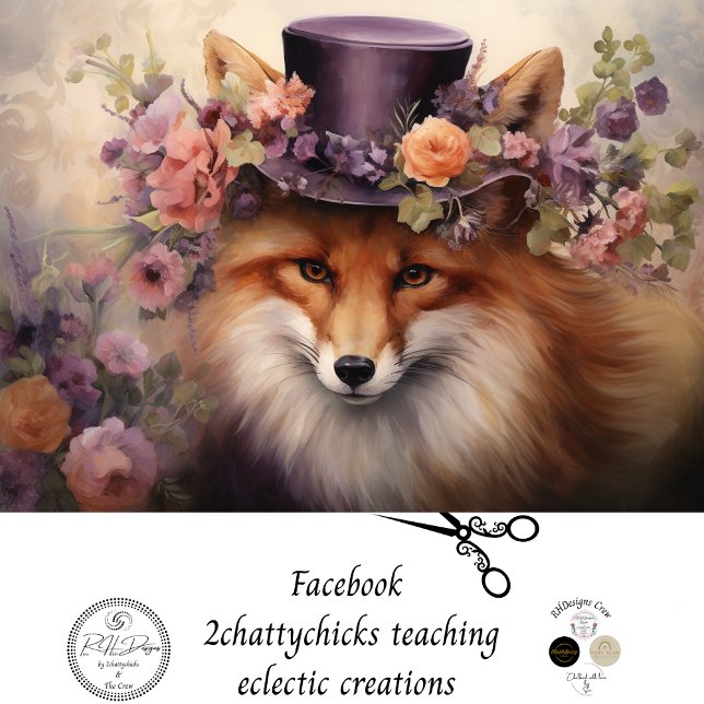 Vintager Blumenfox mit Hut-Blume-Decoupage Seidenpapier (Von Creator hochgeladen)