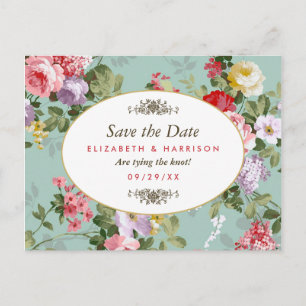 Vintager Blumengarten Botanisches Save the Date Ankündigungspostkarte