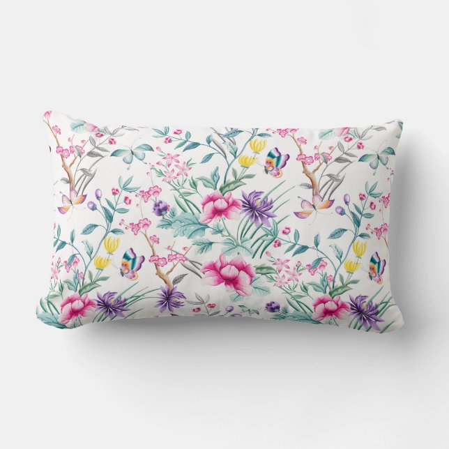 Vintager Blumengarten Regenbogen Schmetterling wei Lendenkissen (Vorderseite)