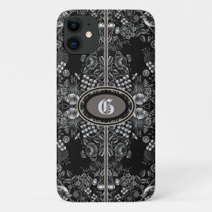 Vintager Blumengarten Schwarz/Weiß Mit Monogramm Case-Mate iPhone Hülle