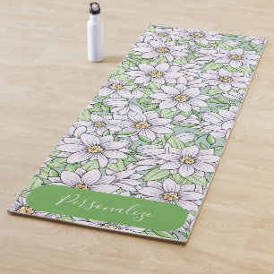 Vintager Blumengarten Weiße Blumengrün Blätter Yogamatte