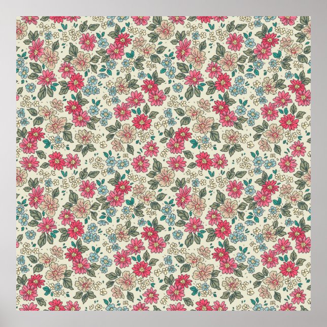 Vintager blumengeschmückter Hintergrund. Blumenmus Poster (Vorne)