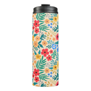 Vintager blumengeschmückter Hintergrund. Nahtlose Thermosbecher