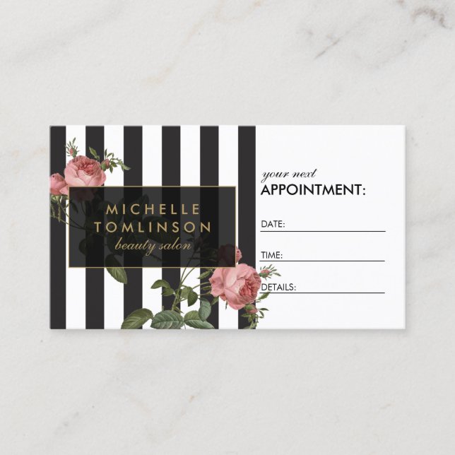 Vintager, blumengestreifter Salon Terminkarte (Vorderseite)