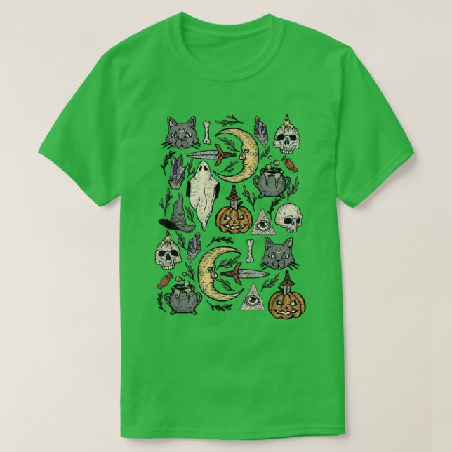 Vintager Blumenghost Hexenkürbis Halloween Costu T-Shirt (Design vorne)