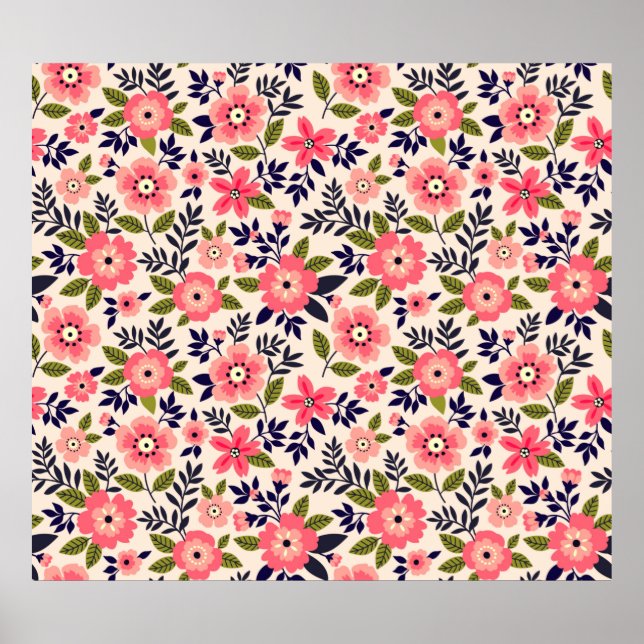 Vintager Blumenhintergrund. Nahtloses Muster. Flow Poster (Vorne)