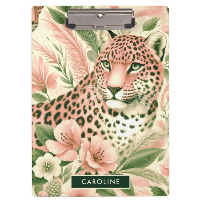 Vintager BlumenJungle Leopard Klemmbrett (Vorderseite)
