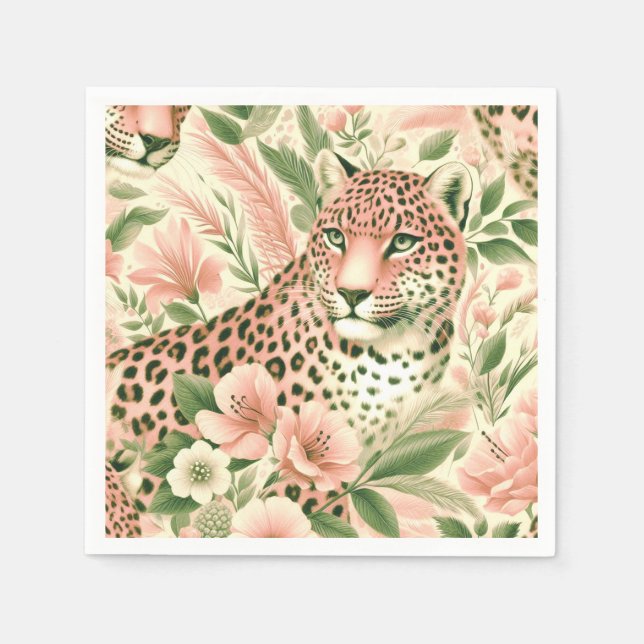 Vintager BlumenJungle Leopard Serviette (Vorderseite)