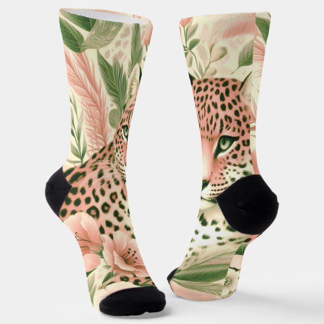 Vintager BlumenJungle Leopard Socken (Gewinkelt)