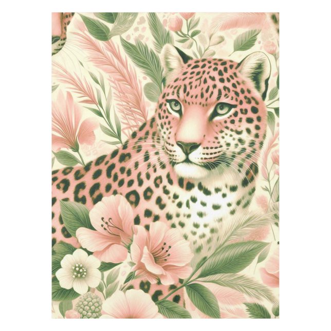 Vintager BlumenJungle Leopard Tischdecke (Vorderseite)