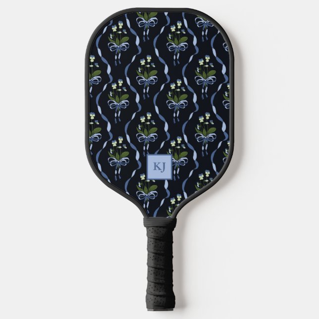 Vintager Blumenkochett Mit Monogramm Pickleball Schläger (Vorderseite)