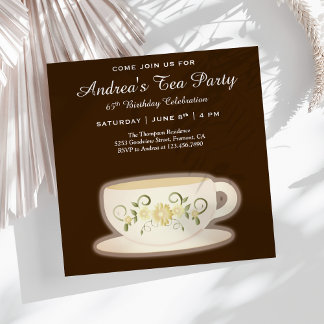 Vintager Blumenkohl | Brown Birthday Tea Party Einladung
