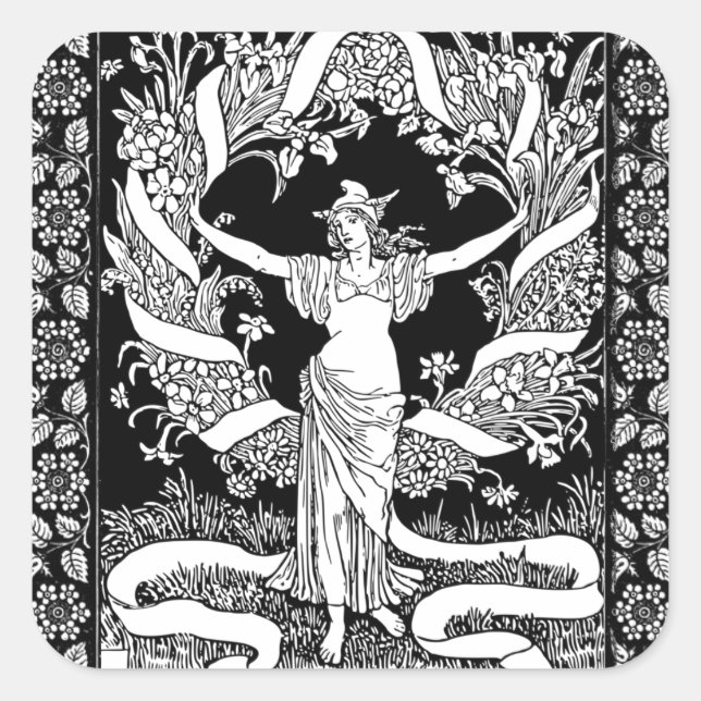 Vintager Blumenkrautaufkleber Quadratischer Aufkleber (Vorderseite)