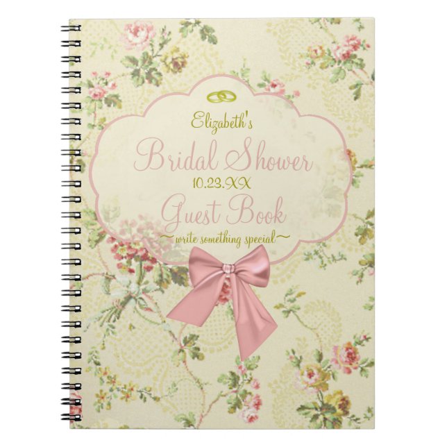 Vintager Blumenpfirsich-BrautpartyGuestbook - Notizblock (Vorderseite)
