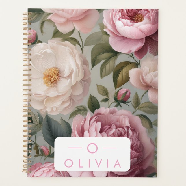 Vintager Blumenplaner mit Name und Monogramm Planer (Vorderseite)
