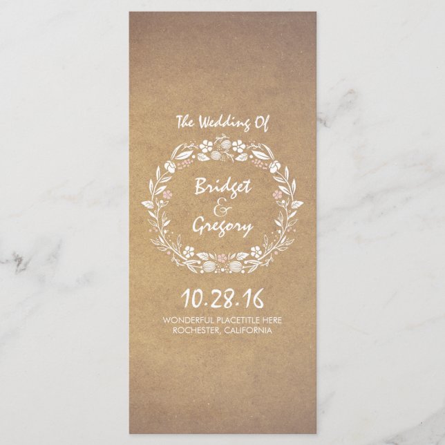 Vintager Blumenreath Elegante Hochzeitsprogramme Programm (Vorderseite)