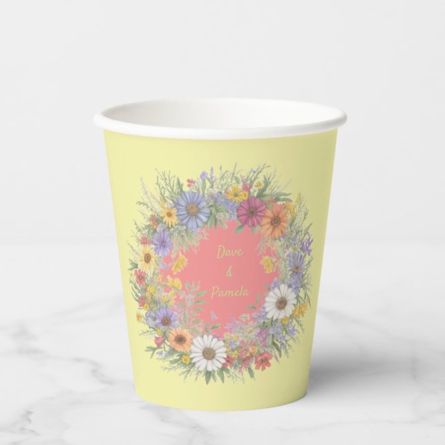 Vintager Blumenreath Pappbecher (Vorderseite)