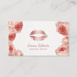 Vintager BlumenRosen-Goldlippenmake-upkünstler Visitenkarte