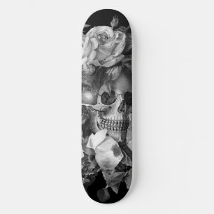 Vintager Blumenschädel Schwarz & Weiß individuell Skateboard