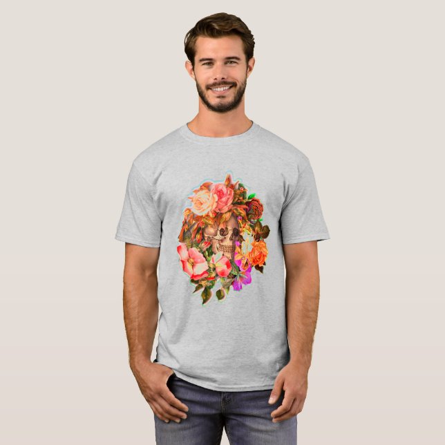 Vintager Blumenschädel T-Shirt (Vorne ganz)