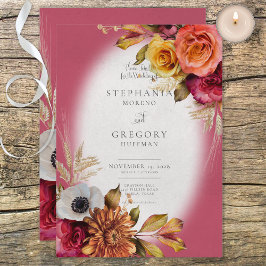 Vintager Blumenstrauch & Fuchsia Hochzeitsempfang Einladung