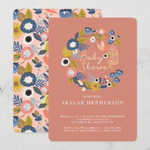 Vintager Blumenstrauß Birdcage Mama & Baby Bird Einladung