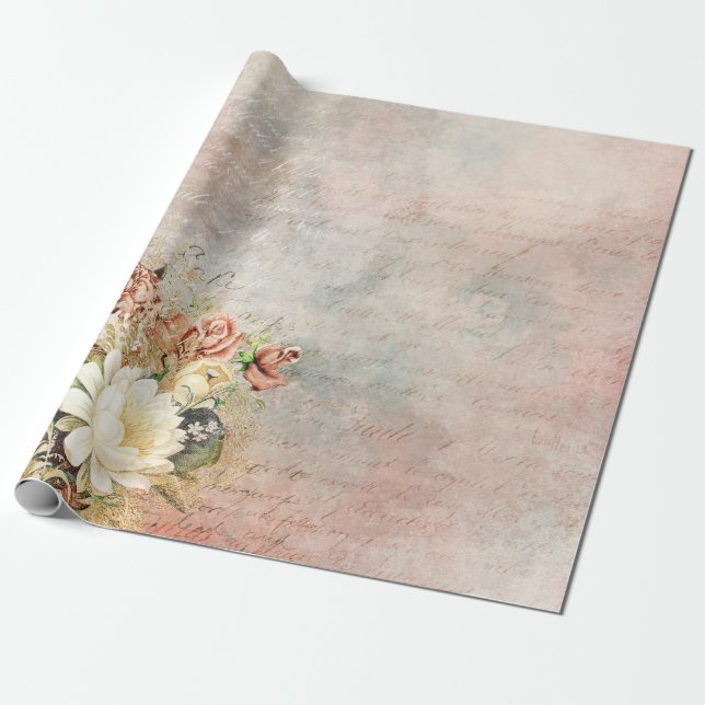 Vintager Blumenvogel Geschenkpapier (Ungerollt)