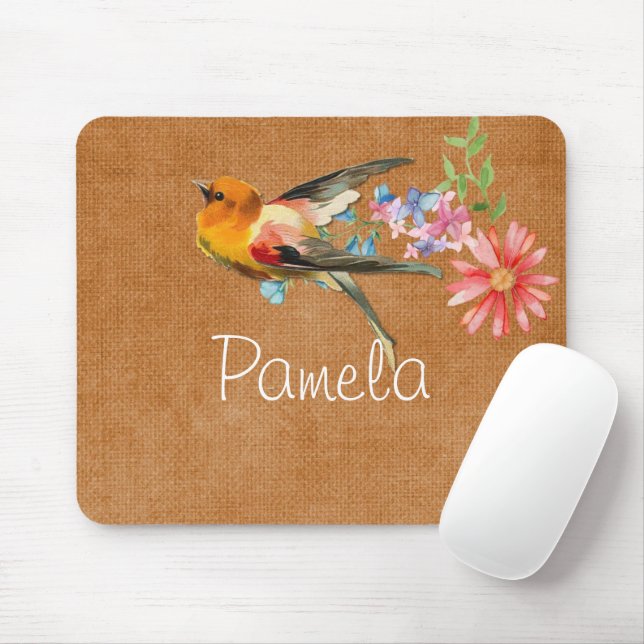 Vintager Blumenvogel Personalisiert Mousepad (Mit Mouse)