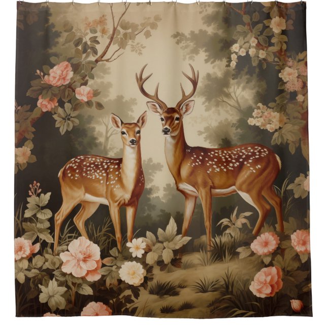 Vintager Blumenwald Duschvorhang (Vorderseite)