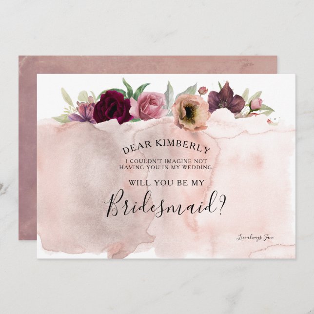 Vintager Blumenwerfer wird meine Bridesmaid sein Einladung (Vorne/Hinten)