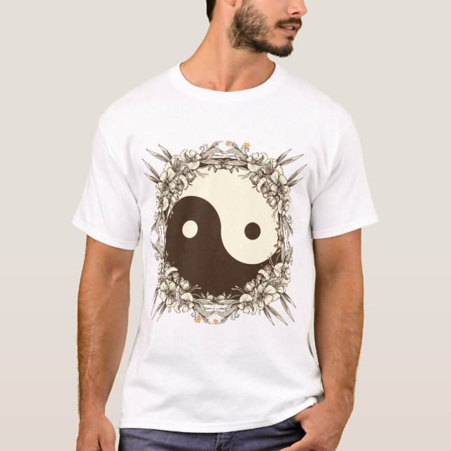 Vintager BlumenYin Yang T-Shirt (Vorderseite)
