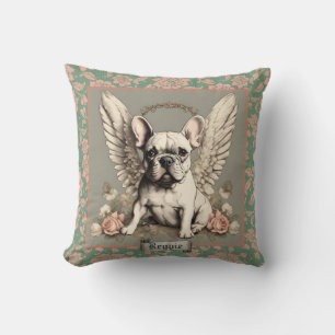 Vintager Blush-und Minze-Bulldog-Engel Kissen