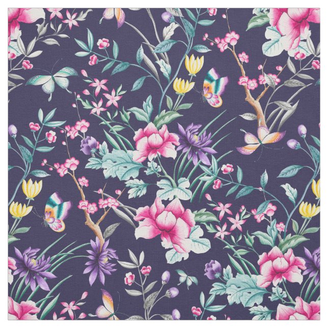 Vintager Blütengarten Regenbogen Blauer Blauer Bla Stoff (Muster)