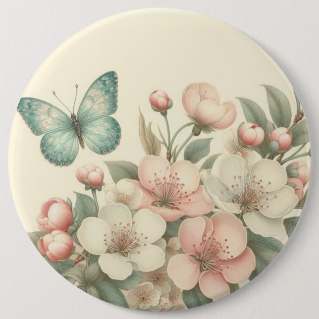 Vintager Blütenschmetterling Button (Vorderseite)
