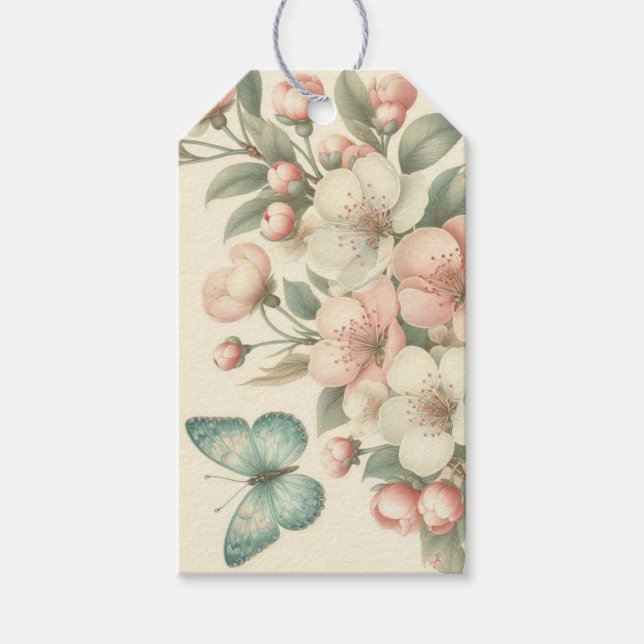 Vintager Blütenschmetterling Geschenkanhänger (Vorderseite)