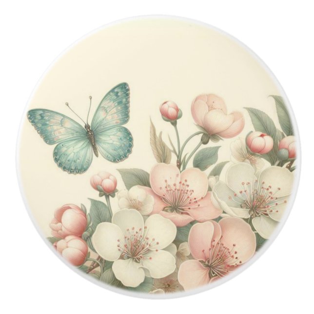 Vintager Blütenschmetterling Keramikknauf (Vorderseite)