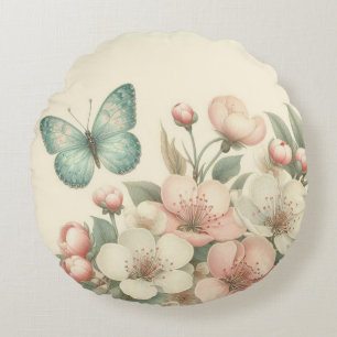 Vintager Blütenschmetterling Rundes Kissen