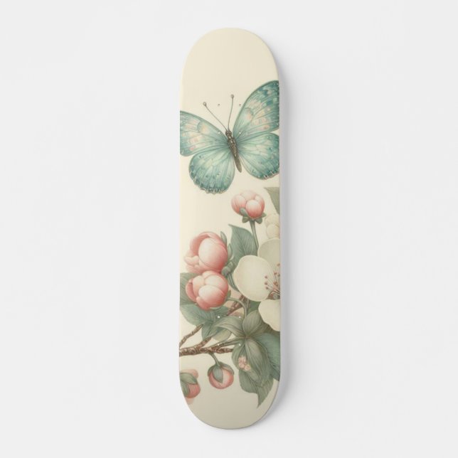 Vintager Blütenschmetterling Skateboard (Vorne)