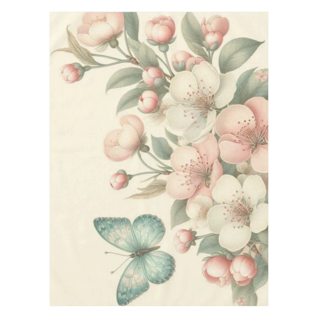 Vintager Blütenschmetterling Tischdecke (Vorderseite)